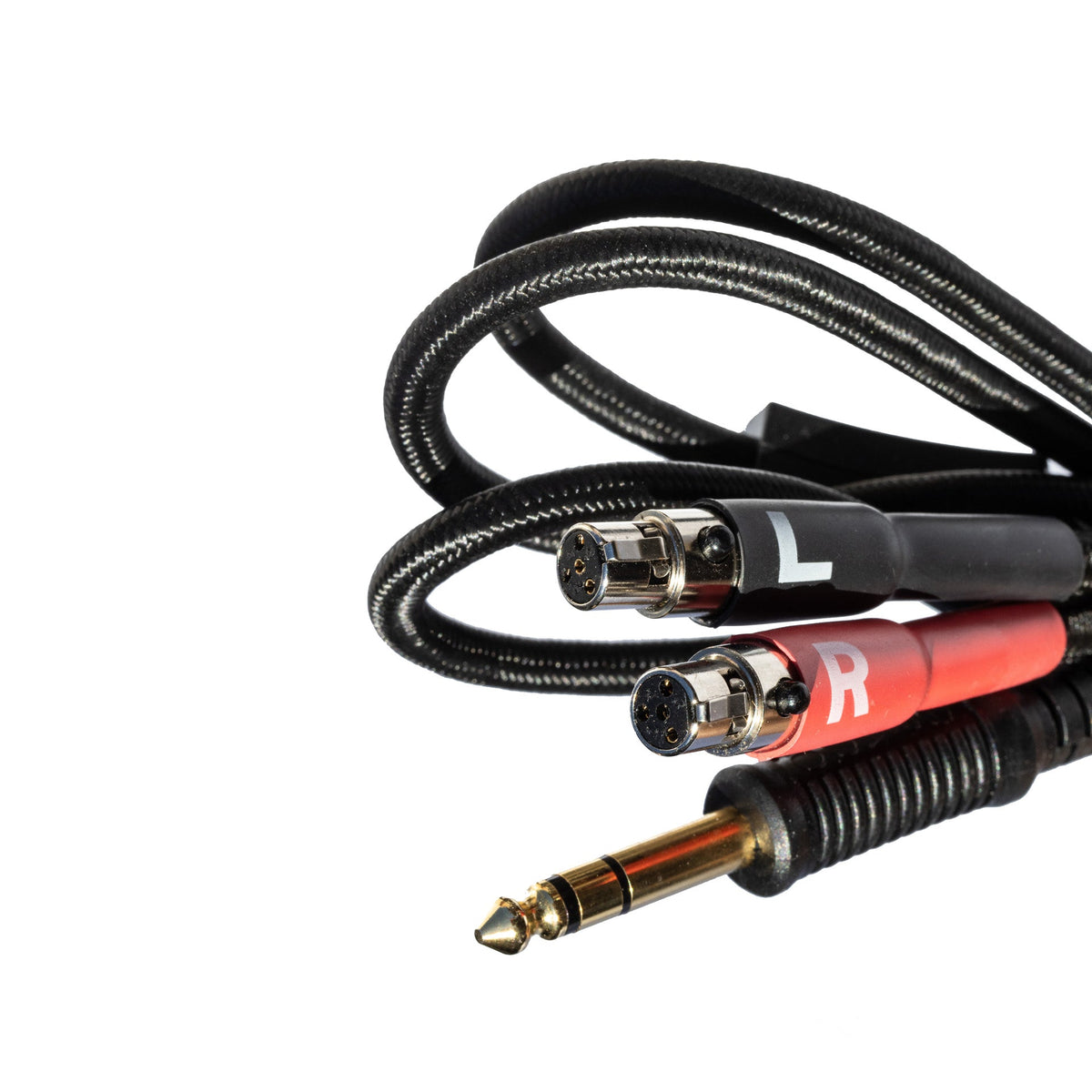 Grado Signature Gold Detachable Cable, coiled, with its 6.3mm plug and mini XLR ends