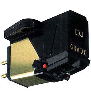 Grado DJ200i, black body marked DJ and GRADO in gold, a gold side plate, gold pins and a red stylus dot