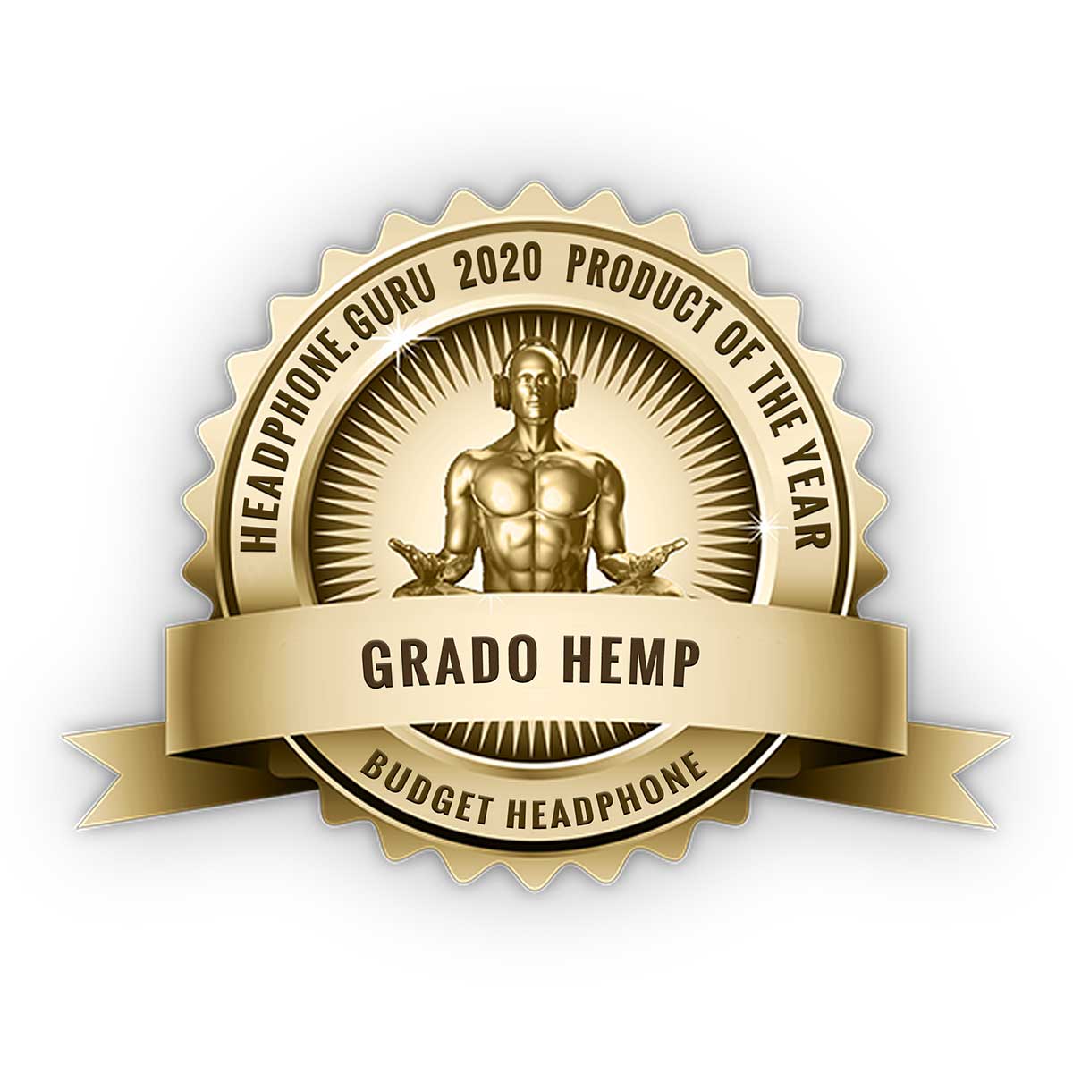 Headphone.Guru 2020 Product of the Year badge, budget headphone category, for the Grado Hemp