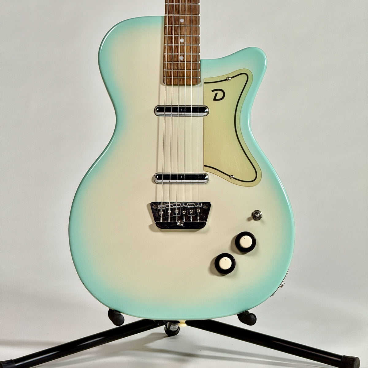 Used Danelectro '56 U-2 reissue in Aqua Burst, front of the body
