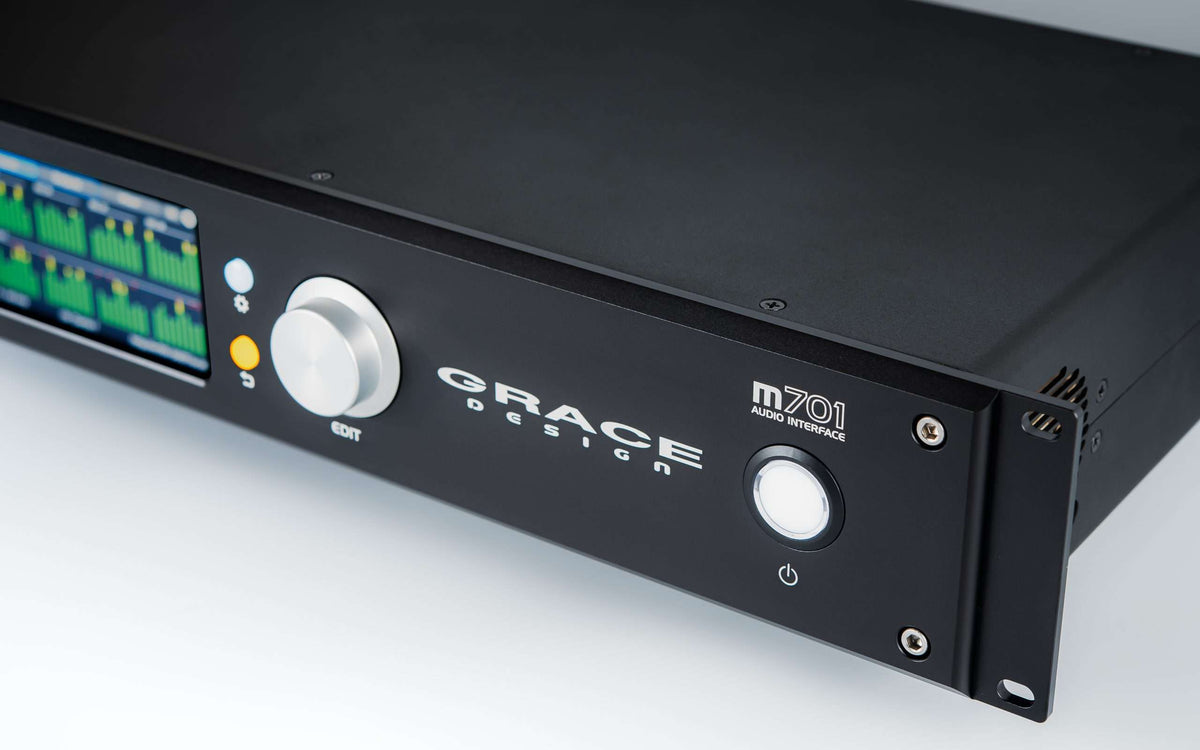 Grace Design m701, angled view of the front panel and display