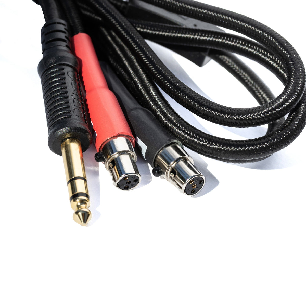 The 6.3mm plug and the two mini XLR ends of the Grado Signature Gold cable, up close