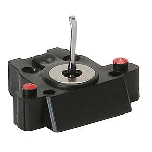 Grado DJ200i replacement stylus on its own, upside down with the cantilever up and two red dots