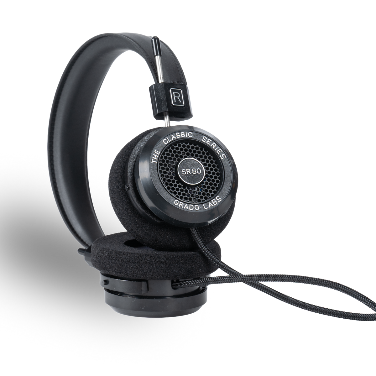 Grado SR80, lying on its side with the cable