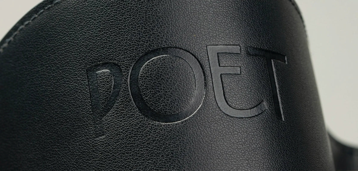 Meze Audio POET, close up of the headband, embossed POET