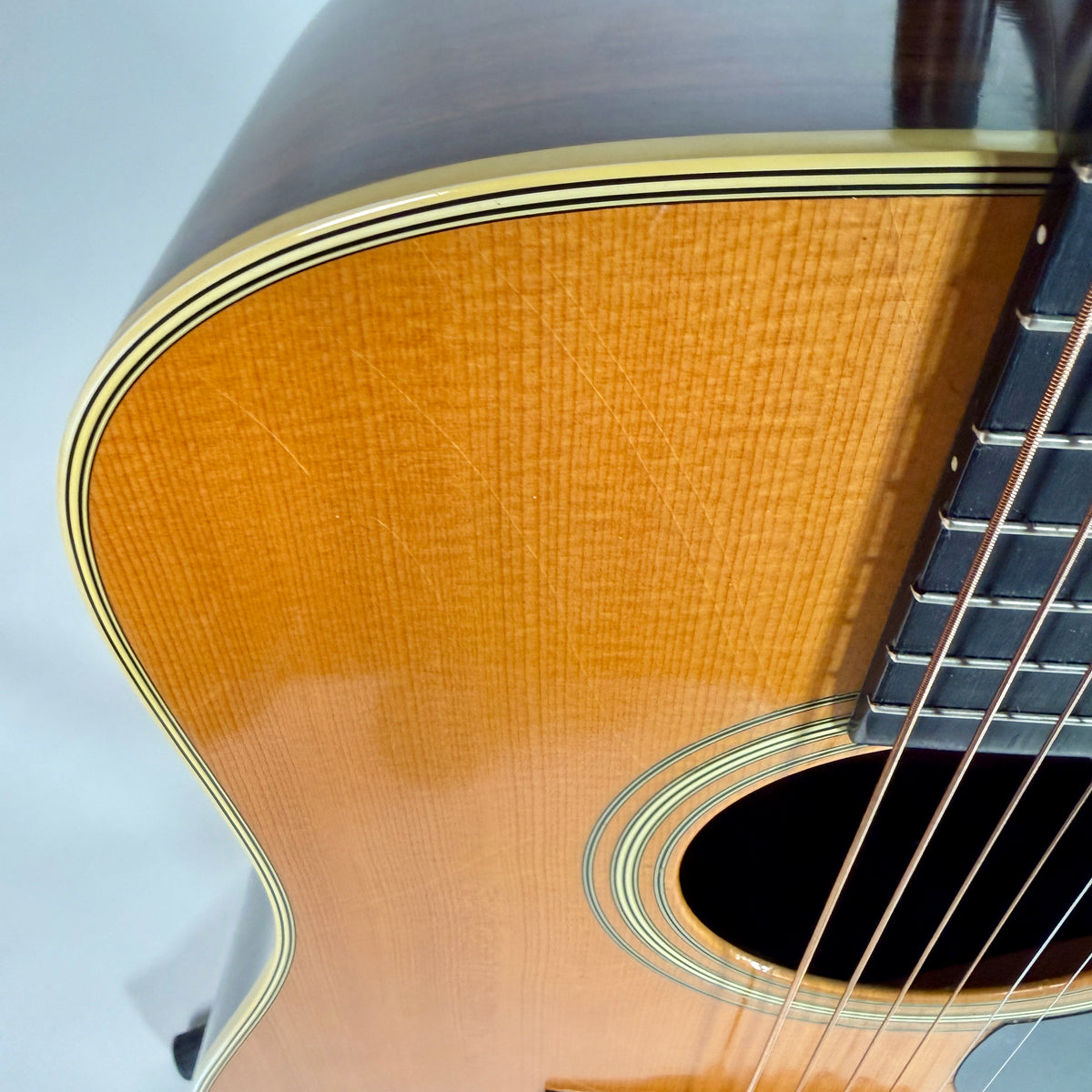 Used 1976 Martin D-28, close up of the top by the soundhole