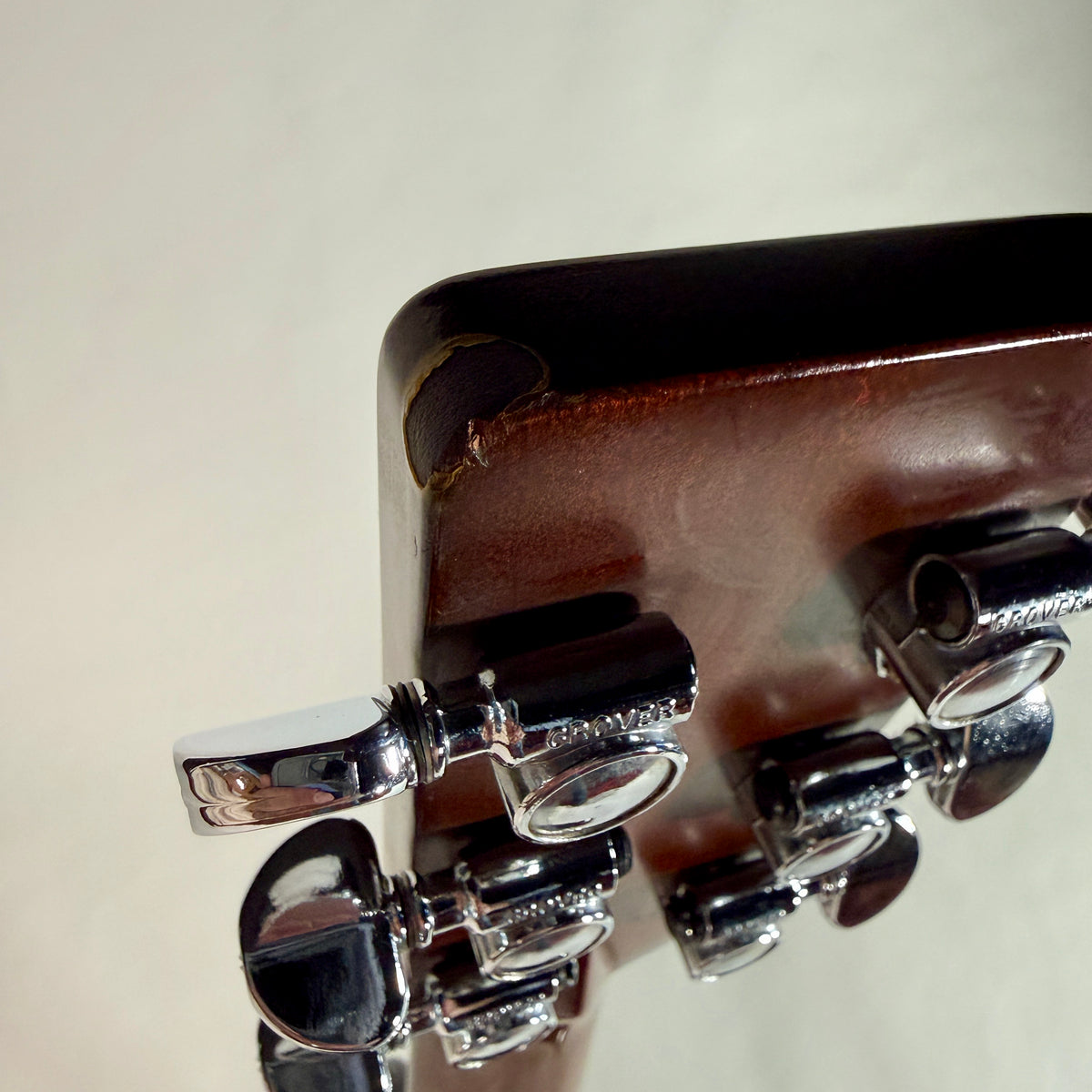 Used 1976 Martin D-28, close up of the tuners at the back of the headstock