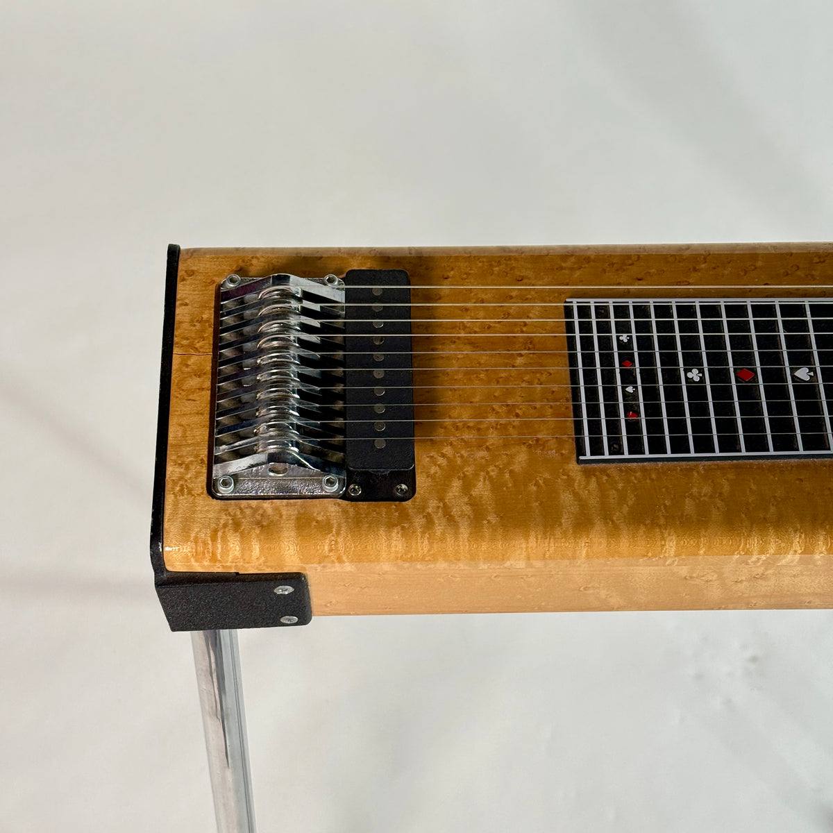 Used Sho-Bud Maverick pedal steel, close up of the keyhead end