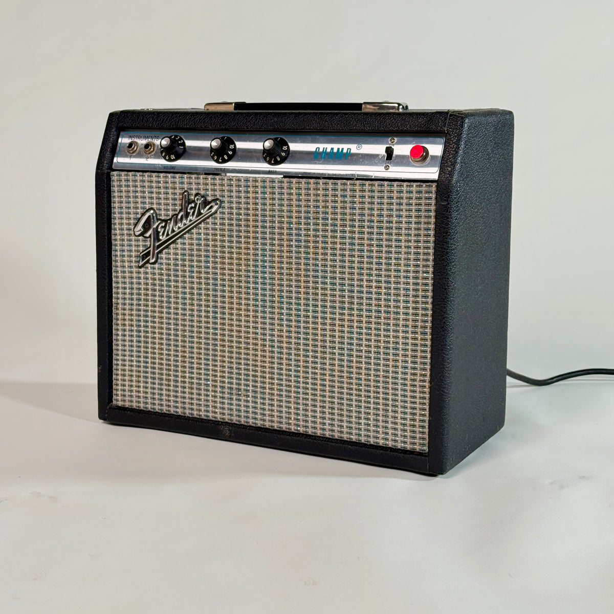 Used silverface Fender Champ, angled view from the right