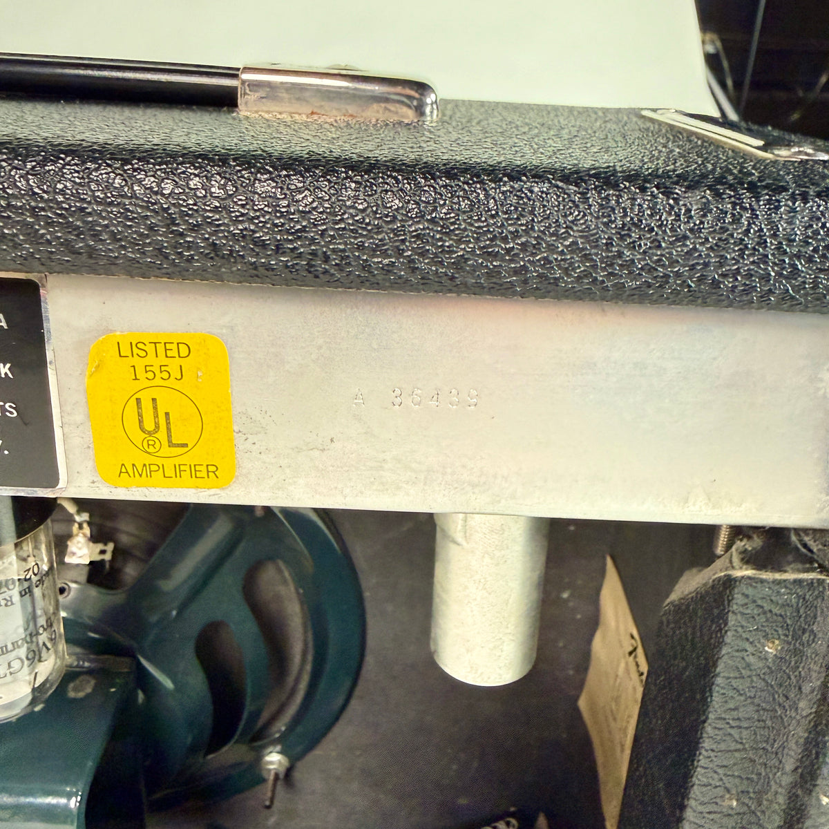 Used silverface Fender Champ, second close up of the chassis label