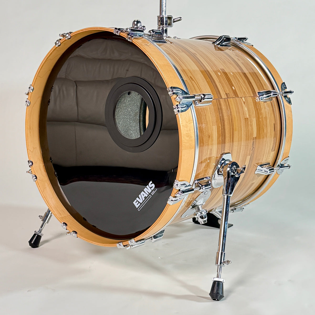 Used Rogers three-piece drum kit in natural, the converted kick drum from the other side