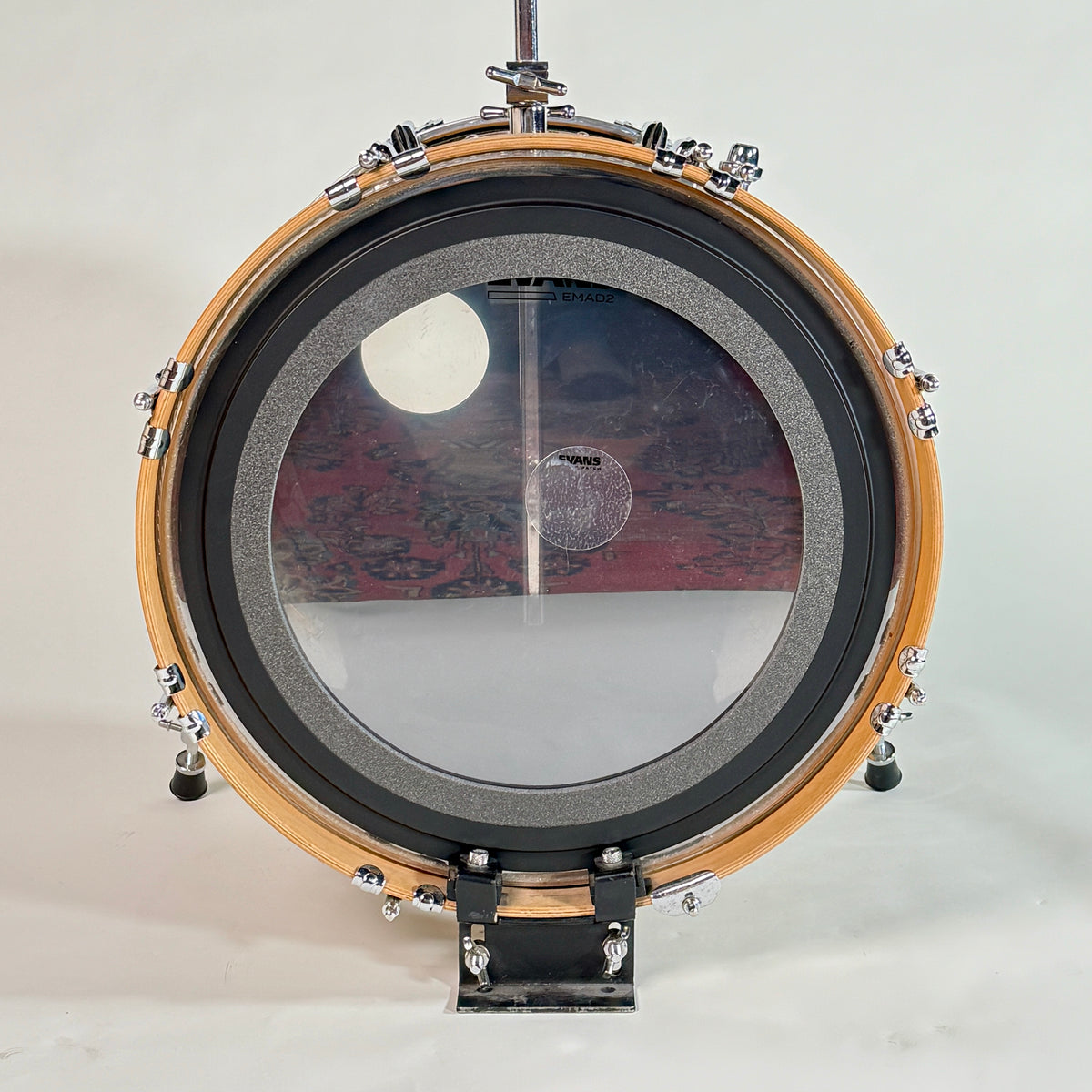Used Rogers three-piece drum kit in natural, the kick drum from the batter side