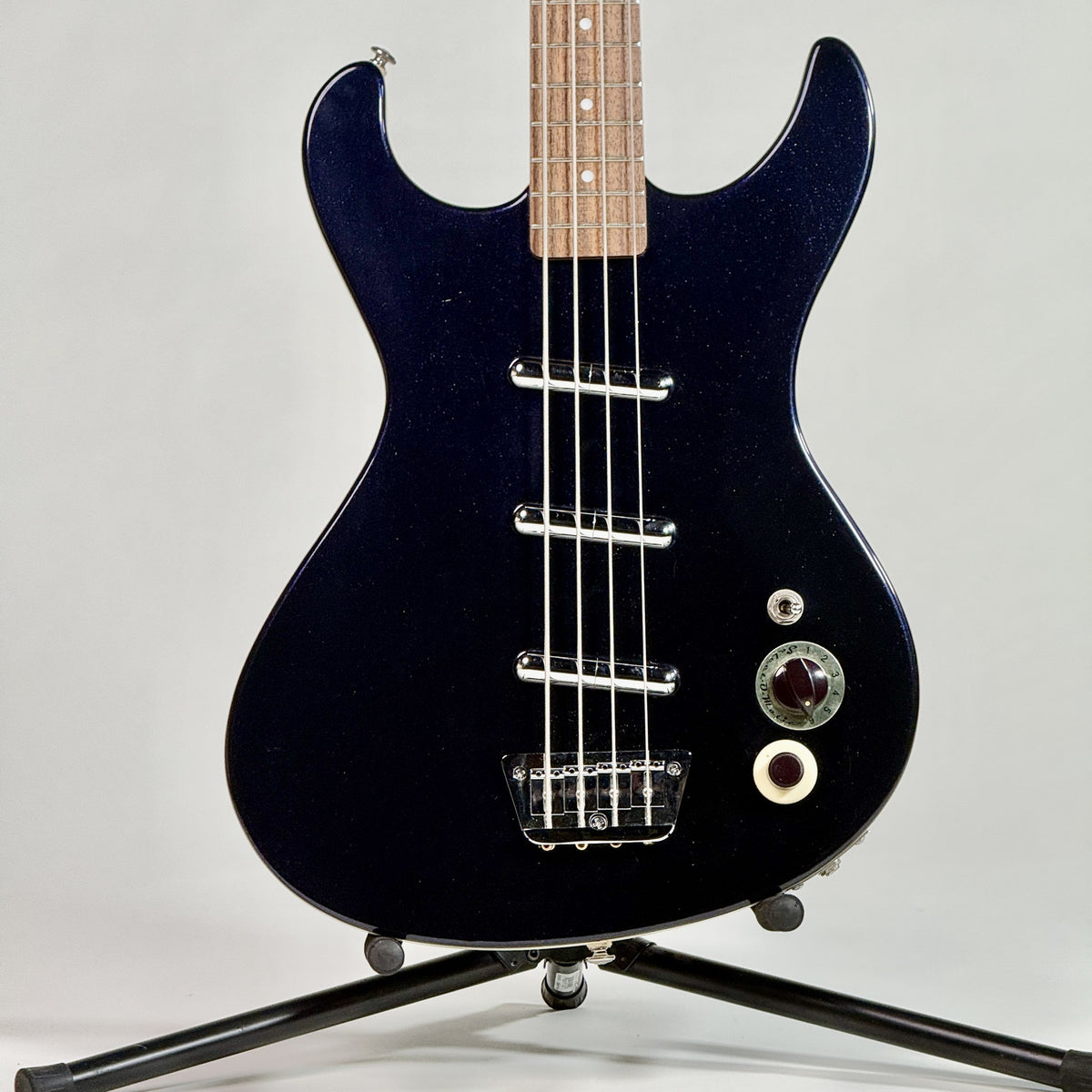 Used Danelectro Hodad bass in Blue Metalflake, front of the body