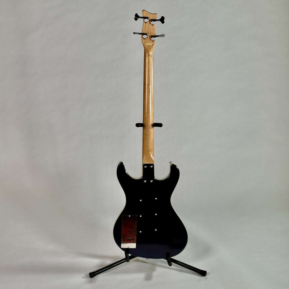 Used Danelectro Hodad bass in Blue Metalflake, full length, back