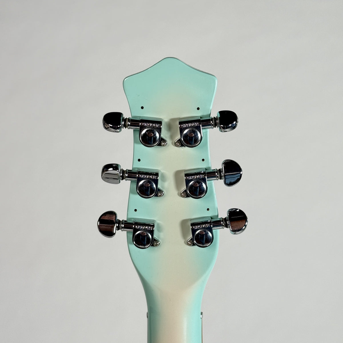 Used Danelectro '56 U-2 reissue in Aqua Burst, back of the headstock