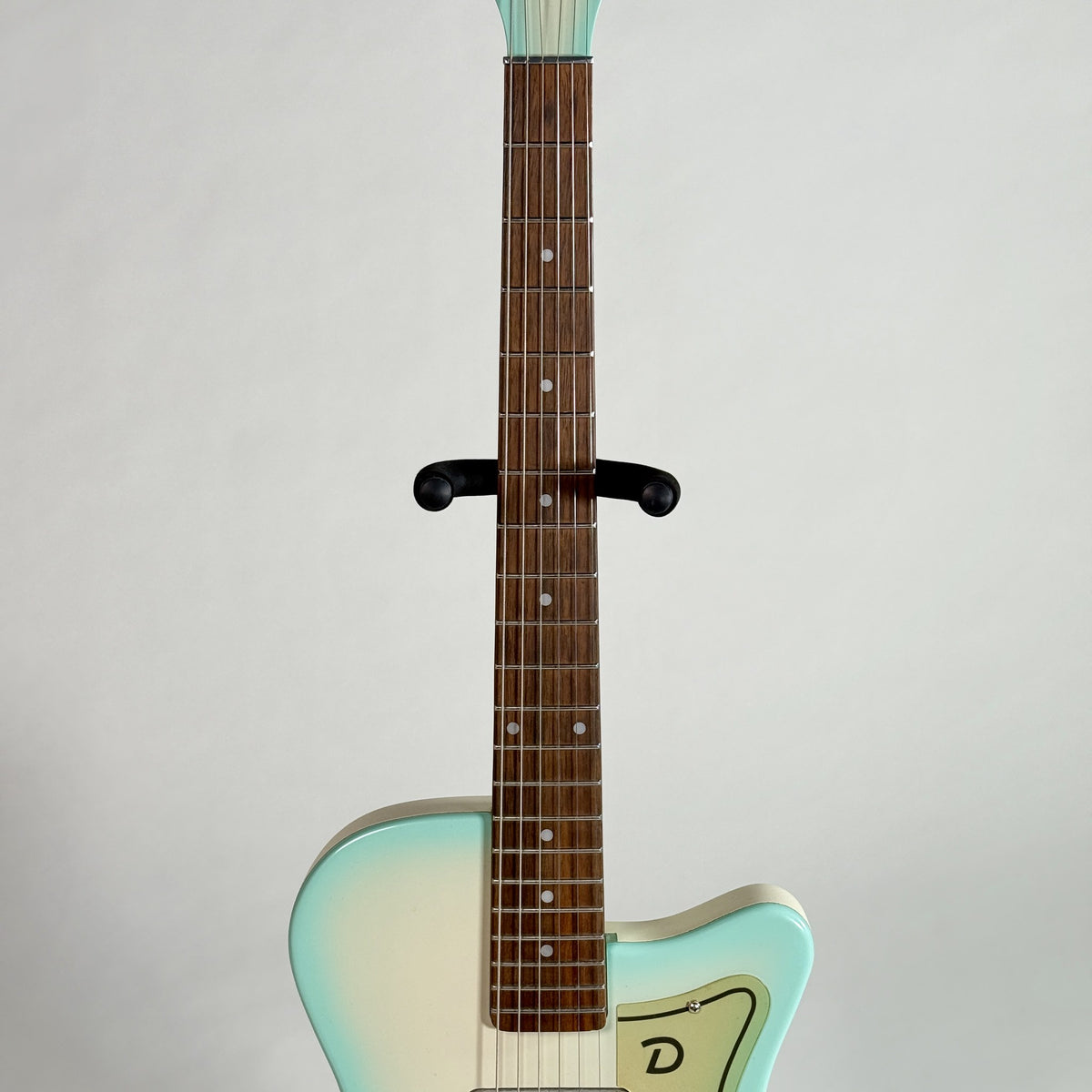 Used Danelectro '56 U-2 reissue in Aqua Burst, front of the neck