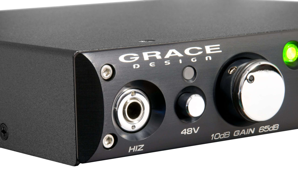 Grace Design m101, close up of the input, phantom switch and gain knob