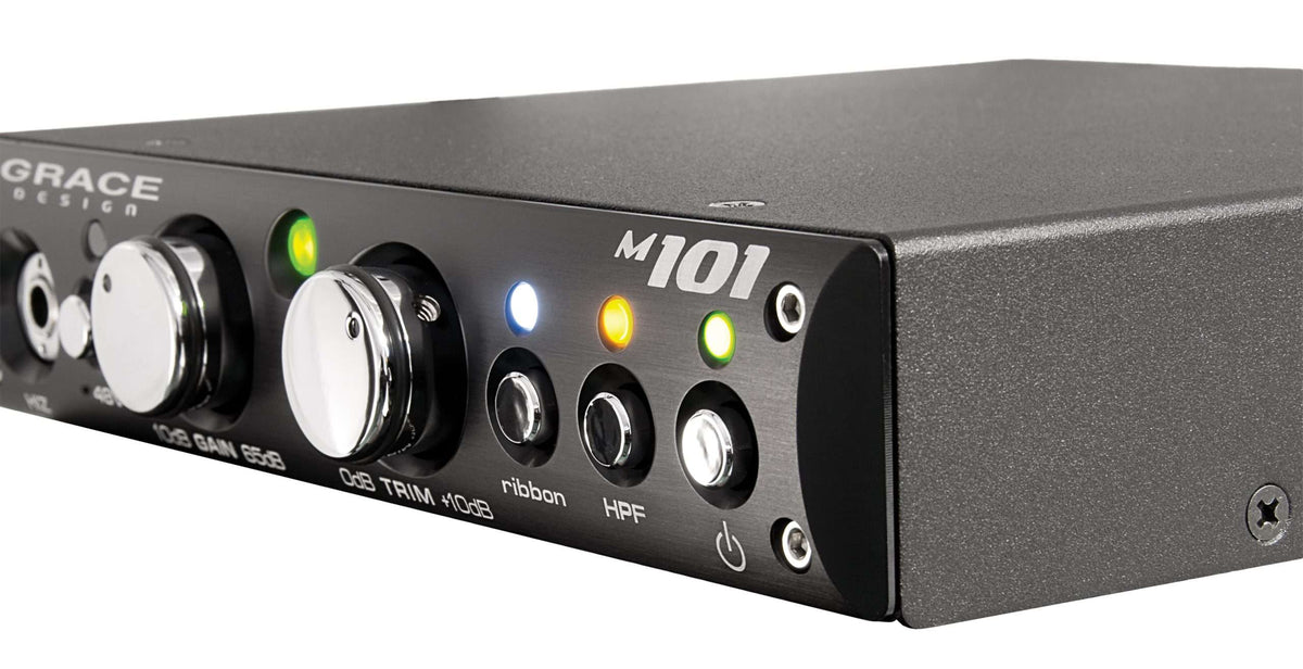 Grace Design m101, angled view of the front panel